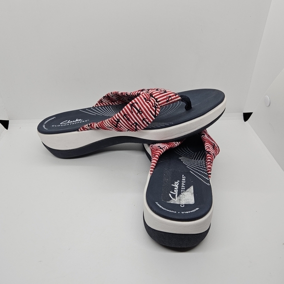 Clarks Cloudsteppers Arla Glison thong sandals red navy blue nautical size 8M - Picture 6 of 9